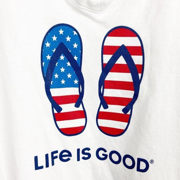 LIFE IS GOOD | Women's Americana Flip Flops Crusher V Neck White Tee Small - Picture 3 of 7